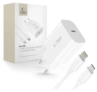 Obrázek produktu pro Tech-Protect Nc20W 1portová síťová nabíječka Pd20W + Lightning kabel Bílá