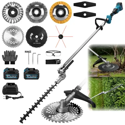 Produktbild von 2in1 Akku Heckenschere Rasentrimmer mit 2x4,0Ah-Akku, 1380W Brushless-Motor, Astschere Multi-Freischneider für Hecken Rasen in Garten Grünpflege