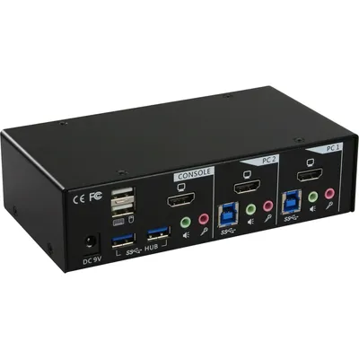 Produktbild von InLine KVM Desktop Switch, 2-fach, HDMI, USB 3.0 Hub, mit Audio, 1920 x 1080 Pixel, Schwarz