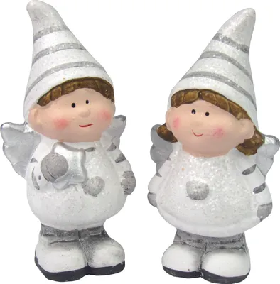 Produktbild von Weihnachtsengel - Weihnachtsdeko - 2er Set aus Keramik, Handbemalt (Engel mit Langer Mütze)