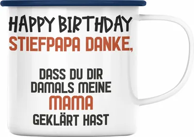 Produktbild von Trendation - Emaille Tasse Stiefvater Geschenk Geburtstag - Stiefpapa Geburtstagsgeschenk Emaille Tasse Spruch - Bester Stiefvater Geschenkideen (Blau)