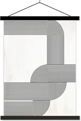 Produktbild von MuchoWow® Textilposter Abstrakt - Schwarz - Weiß 120x160 cm mit schwarzem Rahmen - Magnetischer