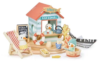 Produktbild von Tender Leaf Holz Strandhaus Spielzeug mit Zubehör - Strandhütte