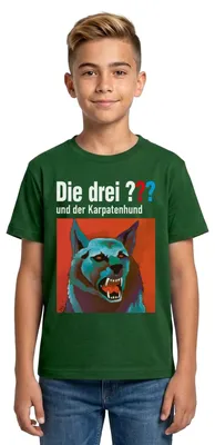 Produktbild von Spreadshirt Die Drei Fragezeichen Und Der Karpatenhund Teenager T-Shirt, 152/164 (12-14 Jahre), Forstgrün