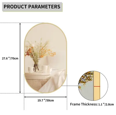 Image de Miroir mural ovale, 50 x 70 cm, avec cadre en métal doré, idéal pour la salle de bain, le salon, la chambre à coucher ou l'entrée