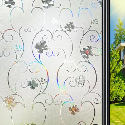 Productafbeelding van Raamfolie, ondoorzichtig - Privacyfolie met regenboogbloemenmotief - Zelfklevend - 44,3 x 200 cm