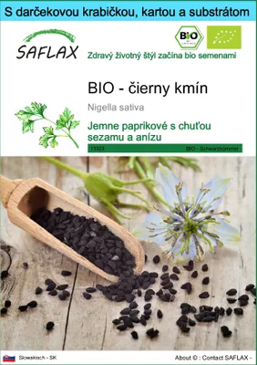 Obrázok produktu pre SAFLAX Darčeková sada - BIO - čierny kmín - Nigella sativa - 300 Semená - S darčekovou krabičkou, prepravným štítkom, darčekovou kartou a pestovateľským médiom