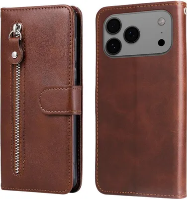 Produktbild von Mobigear Zipper iPhone 17 Pro Max Hülle Klapphülle Geldbörse - Braun