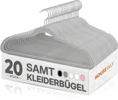 Samt-Kleiderbügel 20 Stück, platzsparend, grau, 360° drehbar