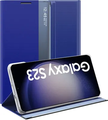 Produktbild von Samsung Galaxy S23 Hülle, Slim Flip Leder Smart View Window Klappetui Schutzhülle mit Standfunktion für Galaxy S23 Blau
