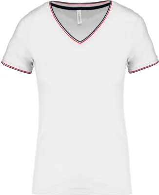 Produktbild von Kariban Damen T-Shirt V-Neck V-Ausschnitt Pique Polo Shirt Lady-Fit, Größe:S, Farbe:White/Navy/Red