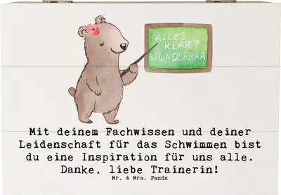 Produktbild von Mr. & Mrs. Panda Holzbox Schwimmen Trainerin Inspiration 22 x 15 cm - Weiß - Geschenk, Box, Motivation, Fachwissen, Geschenkidee für Schwimmtrainerin, Geschenkbox