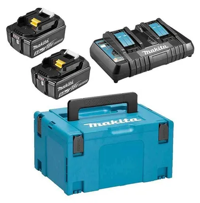 Image de Pack Énergie MAKITA 197629-2 18V Li-Ion (2 batteries 5,0 Ah + 1 chargeur double) avec coffret MAKPAC