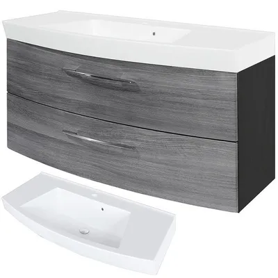 Produktbild von Badmöbel Waschtisch 120cm FLORIDO-03 Eiche Rauchsilber, graphit B x H x T: ca. 120 x 54 x 47 cm