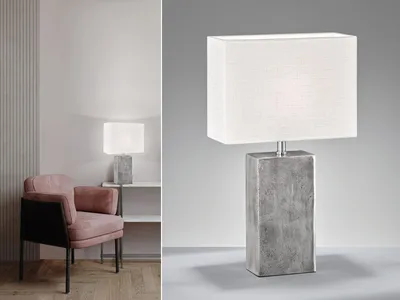 Produktbild von Große LED Tischleuchte Metallfuß Silber Antik Lampenschirm Stoff Weiß, Höhe 50cm