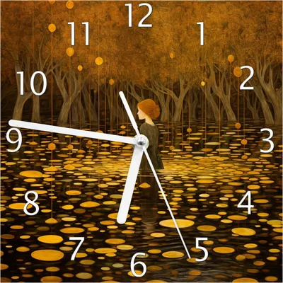 Produktbild von Wallario Design Wanduhr Goldener Wald aus Echtglas, Größe 20 x 20 cm