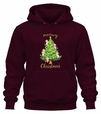 Immagine prodotto di meowy Gatti di Natale Albero di Natale simpatico amante dei gatti Felpa con cappuccio unisex, Borgogna, L