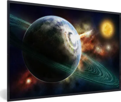 Produktbild von MuchoWow® Gerahmtes Poster Meteoriteneinschläge 90x60 cm - Poster mit Schwarzem Bilderrahmen Wandposter Rahmen Foto Bilder - Fotorahmen - Foto-Plakat