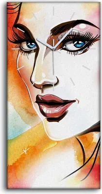 Produktbild von Dekor Leinwand Uhr Wandbilder Geräuschlos 30x60 Schönheit Mädchen Aquarell - weiße Hände