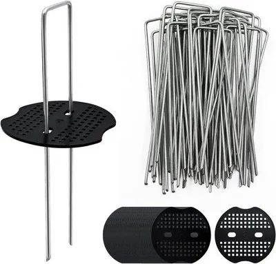 Immagine prodotto di 40 pezzi di picchetti zincati con rondelle ammortizzanti per telo antierbaccia 150x40 mm, Ø 3 mm – Set di fissaggio da giardino
