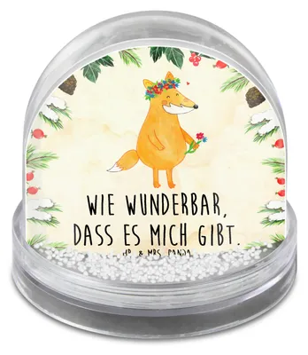 Produktbild von Mr. & Mrs. Panda Weihnachts Schneekugel Fuchs Blumen - Naturpapier - Geschenk, Weihnachten, Ich, schnee kugel, Boho, Liebe, Große, Blumenliebe, Modern, Mich