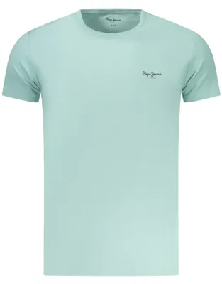 Image de T-shirt slim fit bleu pour homme avec logo imprimé, en coton durable