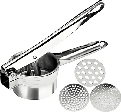 Produktbild von Intirilife multifunktionale Edelstahl Kartoffelstampfer Spätzlepresse in Silber für Küche Restaurant und Catering