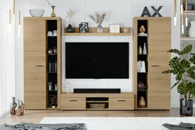 Image de AX LIVING Spacoro XL Meuble-paroi chene huilé moderne 300cm de large sans LED