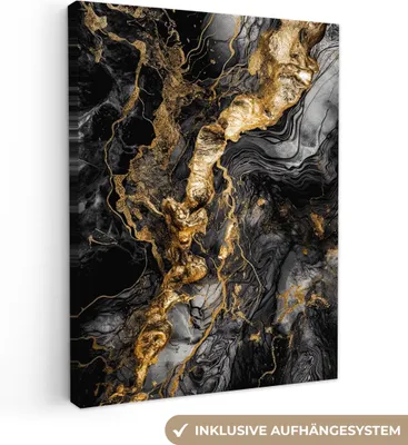 Zdjęcie produktu dla MuchoWow® - Obraz na płótnie - Marmur - Czarny - Złoty - Abstrakcja, fototapeta, dekoracja ścienna, obrazy do salonu, 60x80cm