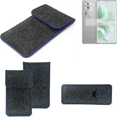 Produktbild von K-S-Trade Handy-Hülle Schutz-Hülle kompatibel mit Oppo Reno11 Filztasche Pouch Tasche Case Sleeve Filzhülle dunkelgrau, blauer Rand