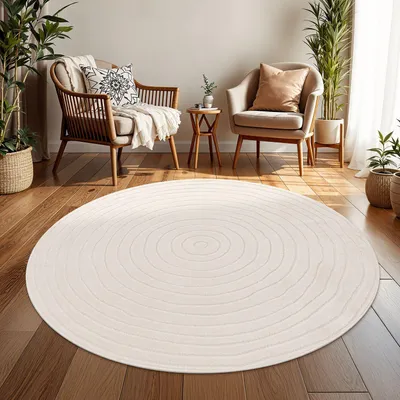 Immagine prodotto di TT Home Tappeto per interni ed esterni resistente alle intemperie Balcone Camera da letto Motivo Boho Scandi Unicolore Look geometrico Stile moderno Dimensioni 160 cm Rotondo