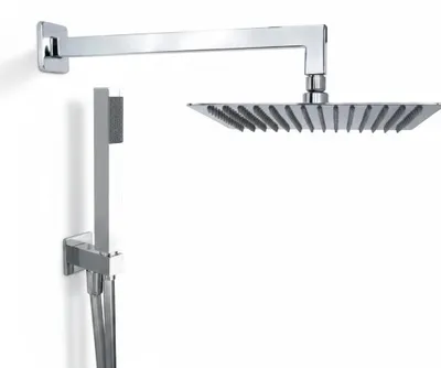 Produktbild von Duschset komplett modern eckig Messing verchromt