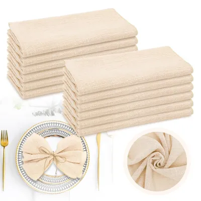 Immagine prodotto di Set di 12 tovaglioli in cotone lavabile, color beige