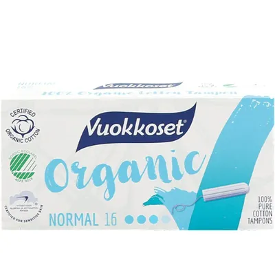 Zdjęcie produktu dla BIO Tampony Vuokkoset BIO NORMAL 16 szt. | 100% Bawełna Organiczna | Hipoalergiczne, Bez Chloru i Zapachu | Pełna Biodegradowalność