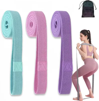 Produktbild von Fitnessbänder Lang Stoff Trainingsbänder Pilates, 3er Resistance Bands Set rutschfest Sportbänder Gymnastikband Widerstandsbänder Krafttraining
