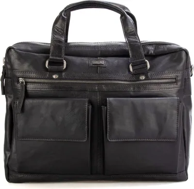 Produktbild von SPIKES & SPARROW Leder Businesstasche Schultertasche mit Laptopfach Bronco Business Bag Black schwarz