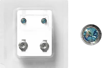 Produktbild von Erstohrstecker Chirurgenstahl Sterile Ohrstecker Zarge mit Stein in hellblau 4mm