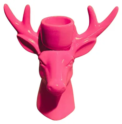 Immagine prodotto di Candeliere - Cervo - Vetroceramica - Rosa neon - 11x6x11 cm