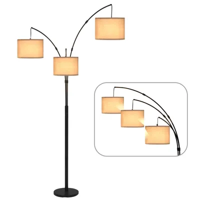 Productafbeelding van Puluomis Vloerlamp, 3-licht, staande lamp, met voetpedaal, E27 fitting, geschikt voor slaapkamer, woonkamer, boekenkast, zwart, 160 cm