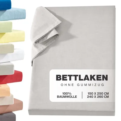 Produktbild von Linon Betttuch aus 100% Baumwolle ohne Gummizug Silber 240 x 260 cm