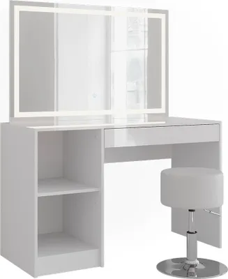 Produktbild von Schminktisch Vicco Sherry Weiß/Weiß Hochglanz 119.8 cm mit LED-Beleuchtung und Hocker, Model 57577