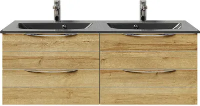 Produktbild von Pelipal Badmöbel-Set Sunline 300 BxHxT 132 x 49,9 x 48 cm Frontfarbe eiche riviera mit Waschtisch Mineralmarmor anthrazi