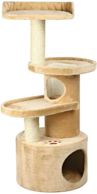 Produktbild von Unyqoos® Kuscheliges Spielhaus für Katzen & kleine Hunde, Beige, Plüsch mit Sisal-Kratzfläche, Tunnel mit 3 Öffnungen & gepolstertes Aussichtspodest