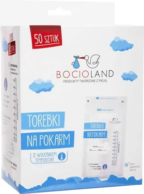 Zdjęcie produktu dla Torebka na mleko matki Bocioland 200 ml 50 sztuk ze skalą i wskaźnikiem temperatury