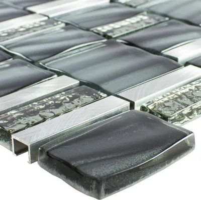 Produktbild von Glas Metall Mosaikfliesen Union Grau Silber