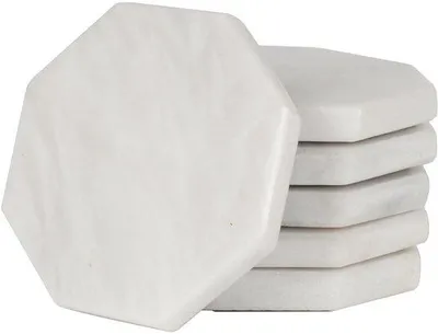 Produktbild von Marmerne Onderzetters für Getränke, 3,5-Zoll, Handgefertigt, Weiß, 6-Stück