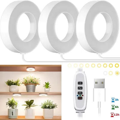 Obrázek produktu pro 9CM rostlinná lampa LED plné spektrum rostlinné světlo pro vnitřní rostliny stropní rostoucí lampa s 6/12/16 hodinami 3 režimy světla, 5 úrovní stmívatelných světelných zdrojů
