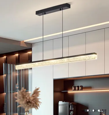 Obrázok produktu pre Moderné LED závesné svietidlo, stmívateľné, vhodné nad jedálenský stôl, čierna farba, výškovo nastaviteľné (dĺžka 120 cm / 50W)