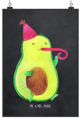 Produktbild von Mr. & Mrs. Panda Bild Avocado Feier DIN A3 - Kreidetafel - Geschenk, Tröte, Geburtstag, Party, Gute Laune, drucke, wanddeko, Deko, Plakat, Kunstdruck