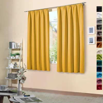 Produktbild von heimtexland ® 2 Stück Thermo Verdunkelungsvorhänge Sonnenschutz Kälteisolierung Verdunkelungsgardinen Kräuselband Vorhang Typ139 Gelb HxB 175 x 135 cm